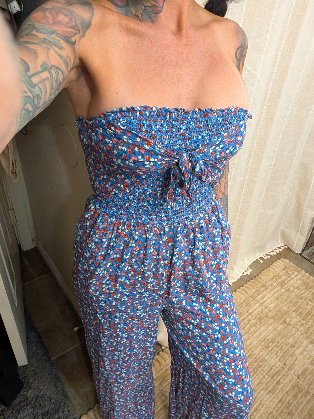 Patrons of Peace Blue Floral Strapless Jumpsuit